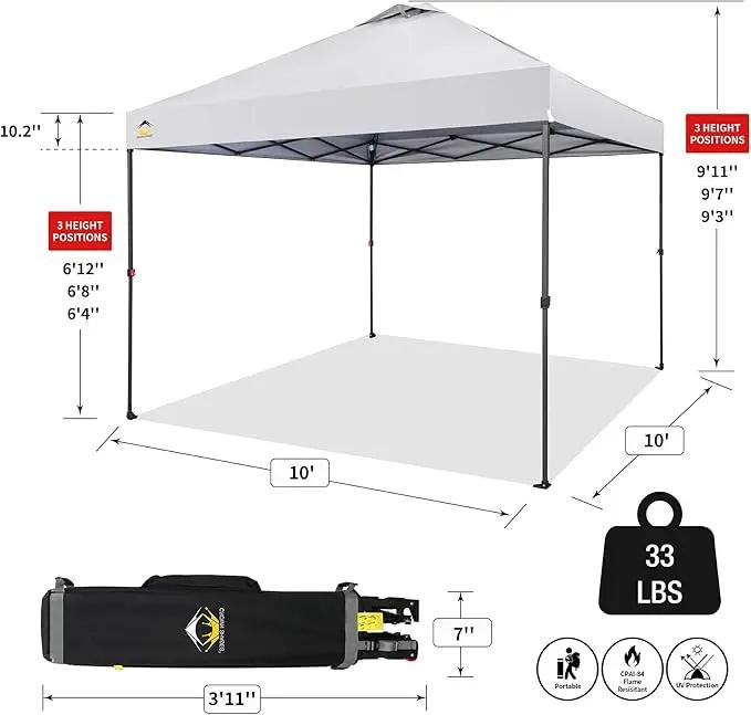 CROWN SHADES 10x10 Pop Up Canopy - Patented Center Lock One Push Instant Outdoor Canopy Beach Tent with STO-N-Go Bag 8 Stakes & 4 Sand Bags，White by GreenHaven Gardens