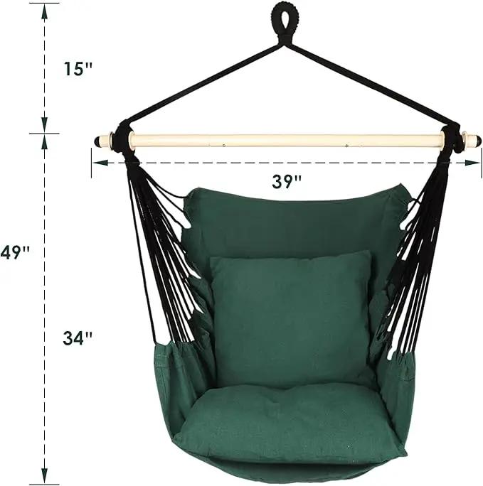 Highwild Hammock Chair Hanging Rope Swing - Max 500 Lbs - 2 Cushions Included - Steel Spreader Bar with Anti-Slip Rings - for Any Indoor or Outdoor Spaces (Green) by GreenHaven Gardens