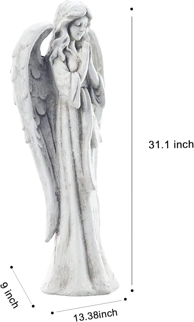 TOETOL Outdoor Garden Statues Praying Angel Statue 31.1" Grave Decorations Magnesium Oxide Stone Grey Yard Patio Deck Home Entryway Hallway Sculpture by GreenHaven Gardens
