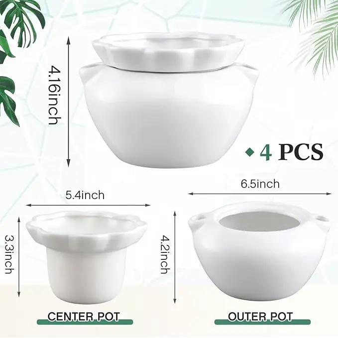 4 Set 6 Inches African Violet Pots Self Watering White Ceramic Pot for Indoor Plants, Flowerpot with Highly Absorbent Inner Pot for Busy Plant Lovers,Plant Care by GreenHaven Gardens