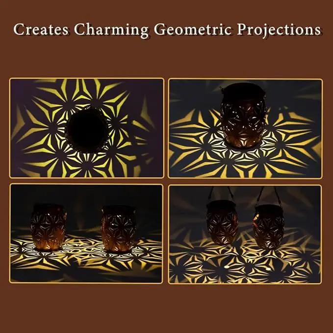 Solar Outdoor Lanterns with Floral Design，LED Garden Lights，Outdoor Solar Table Lantern Waterproof Brown Flower Hollowed，Table Lamp for Indoor/Outdoor Patio Porch Lawn Pathway Indoor by GreenHaven Gardens