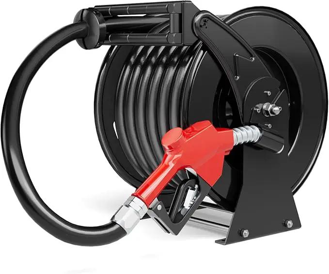 Retractable Fuel Hose Reel with Refueling Nozzle 1" x 50ft Spring Driven Diesel Hose Reel 300 PSI Industrial Auto Swivel Heavy Duty Steel Construction Reel for Ship Vehicle Tank Truck, Black by GreenHaven Gardens