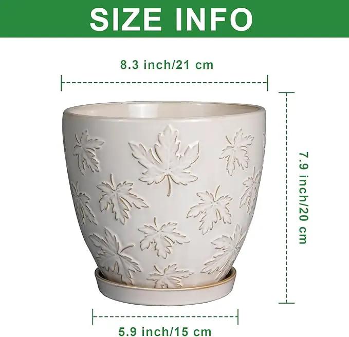 Ceramic Pots for Plants - 8 Inch Plant Pot with Drainage Hole and Saucer Large Planter Pot for Indoor Plants Outdoor Modern Flower Pot Home Decor White by GreenHaven Gardens