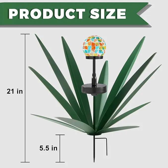 Enlarge Metal Plants Tequila Rustic Sculpture, Outdoor Patio Yard, Home Decor Hand Painted Agave Garden Statue, Outdoor Lawn Ornaments Yard Stakes for Mom Gift (2 Solar Green) by GreenHaven Gardens