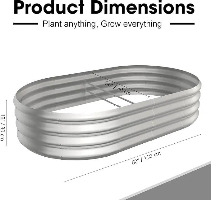 5x3x1ft Oval Galvanized Raised Garden Bed Outdoor 9-in-1 Large Metal Modular Planter Box Raised Beds for Gardening,Vegetables,Fruits,Flowers & Herbs (Silver) by GreenHaven Gardens