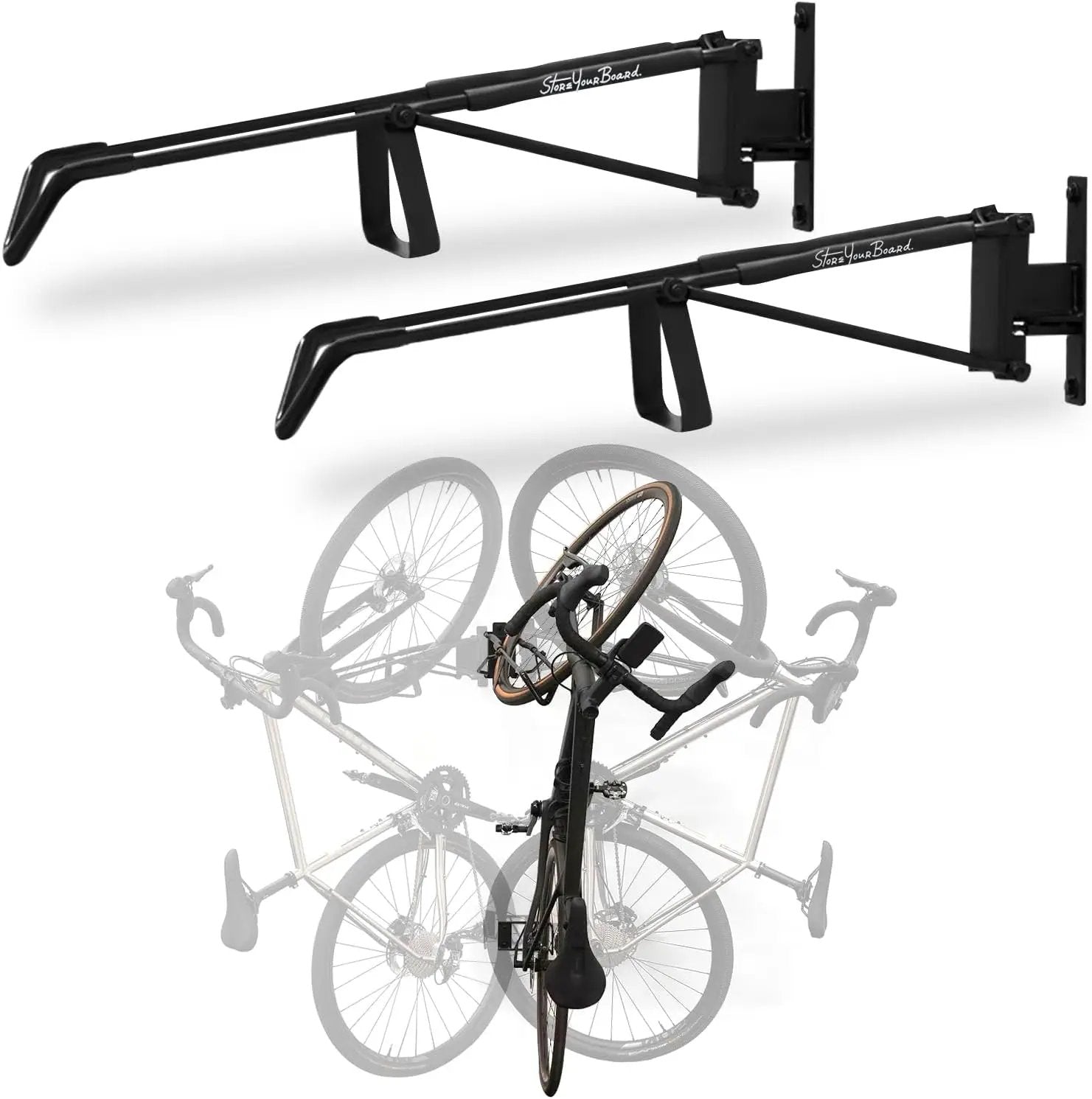 StoreYourBoard SwivelStow Road & Gravel Bike Storage 2 Pack – Heavy Duty Bike Hanger, No-Lift Bike Wall Mount for Garage Bike Storage, Holds 70 lbs, Patent-Pending by GreenHaven Gardens