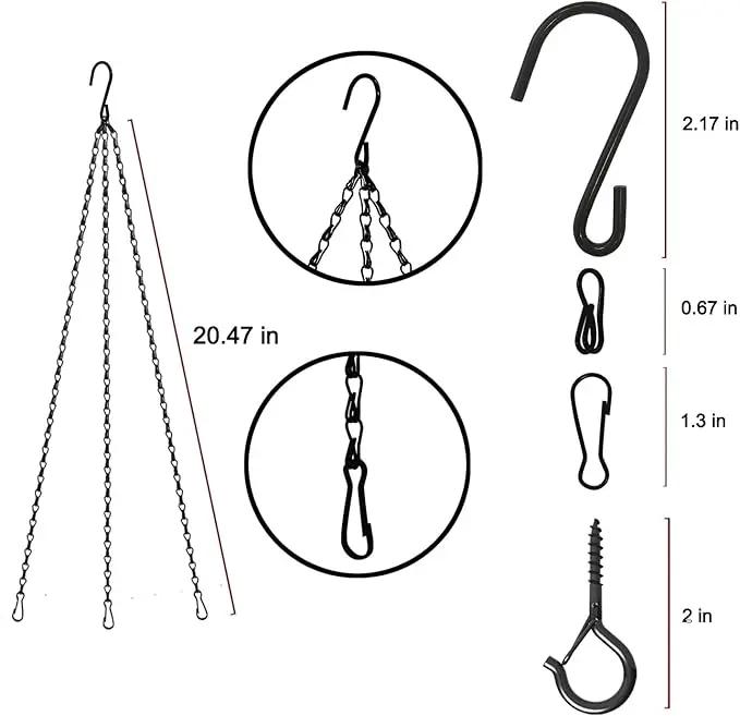 Hanging Basket Chain 23 Inch 3 Hanging Chain Plant Pot Replacement Hook Plant Hook for Flower Pots, Bird Feeders & Lanterns, 3 Pack (23” Black) by GreenHaven Gardens