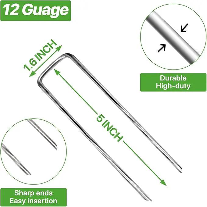 5 Inch 50pack Landscape Staples Galvanized Garden Stakes,12 Gauge Heavy Duty Garden Pins for Fences, Lawns, Weed Barriers and Landscape Fabrics, Irrigation Hose,Yard Lawn, Landscape Fabric. by GreenHaven Gardens