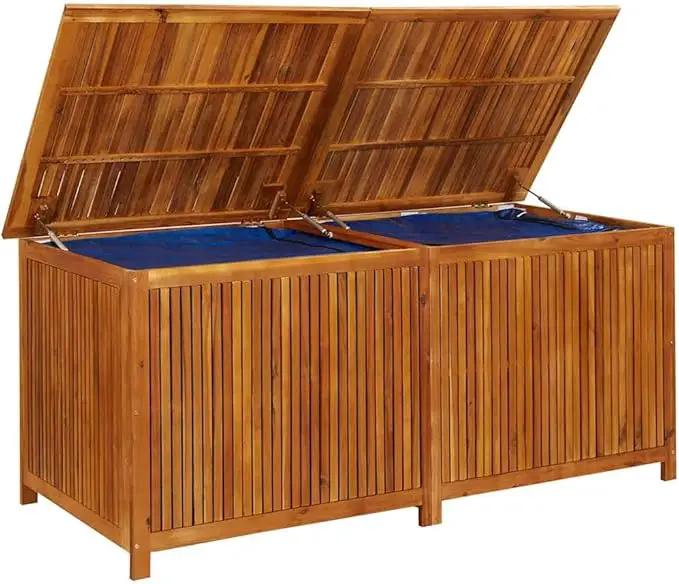 vidaXL Outdoor Storage Box, [Load Capacity Gallon] Deck Box with Gas-Lift Lid, Storage Chest with Water-Resistant Zippered Bag Inside, 68.9''x31.5''x29.5'', Solid Acacia Wood by GreenHaven Gardens