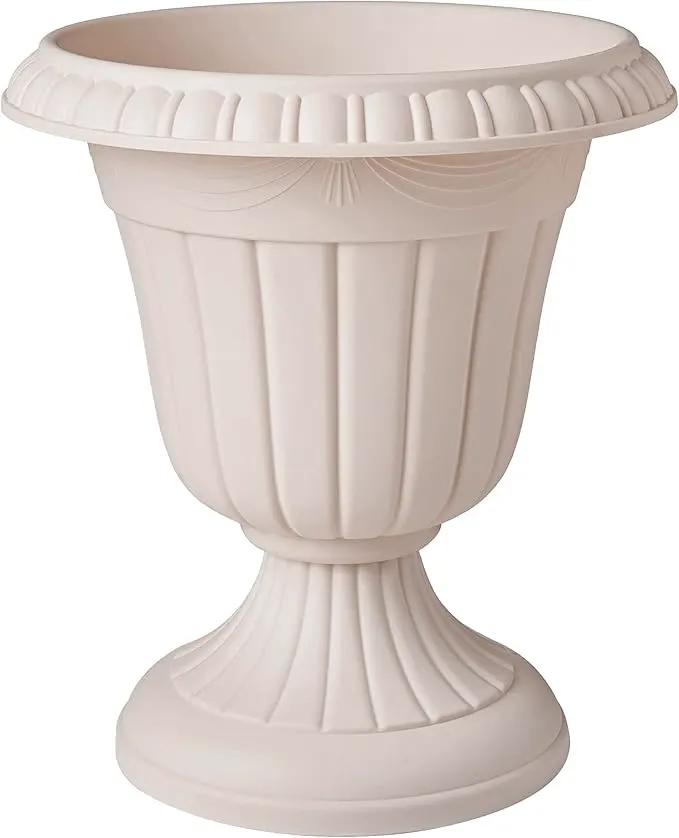 PL00TP Classic Traditional Plastic Urn Planter Indoor/Outdoor, 16" x 18", Taupe by GreenHaven Gardens
