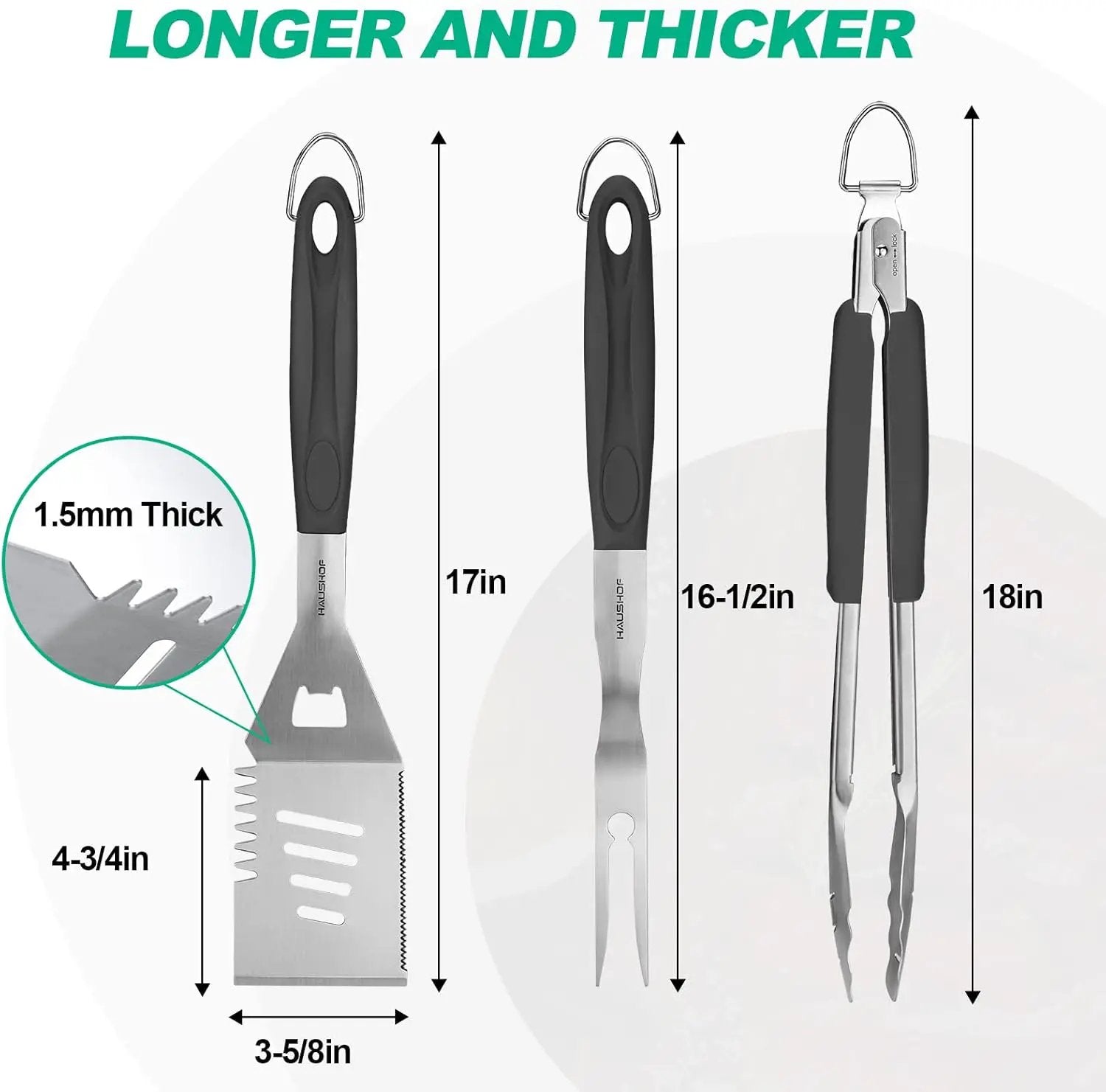 HAUSHOF Large Grill Accessories Heavy Duty BBQ Set Gifts for Men/Women - Premium Stainless Steel Spatula, Fork & Tongs, Barbecue Utensils Tool Kit Gift for Grilling Lover Outdoor by GreenHaven Gardens