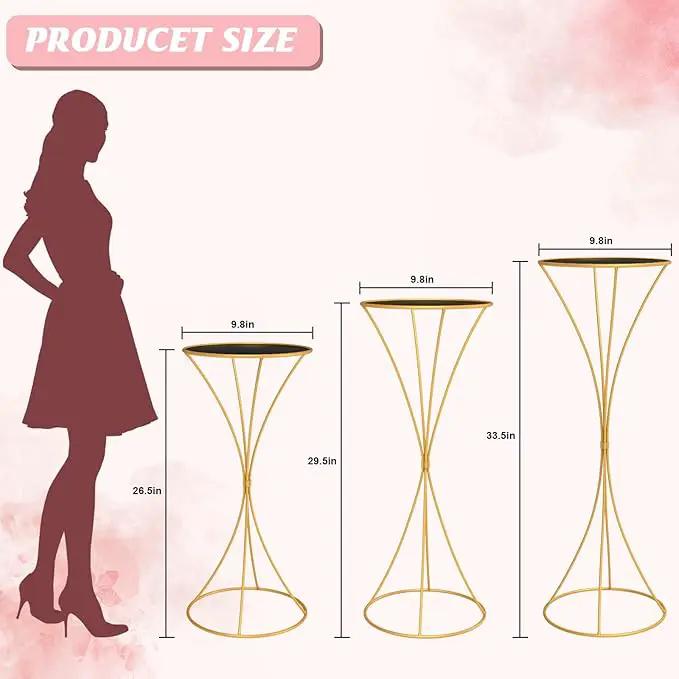 chamvis Gold Metal Plant Stand, 3 Pcs Tall Cylinder Pedestal Stands for Parties and Weddings, Gold Round Cylinder Tables for Living Room and Patio Decor (Hourglass) by GreenHaven Gardens