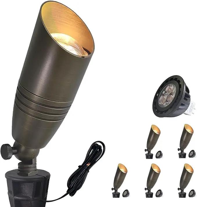 COLOER Brass Landscape Spotlights, 6 Pack Landscape Light Fixture with 5W Aluminum Housing MR16 LED Bulb 2700K 450LM,12V AC/DC Low Voltage Outdoor Spot Lighting,Uplight for Garden and Patio(102B) by GreenHaven Gardens