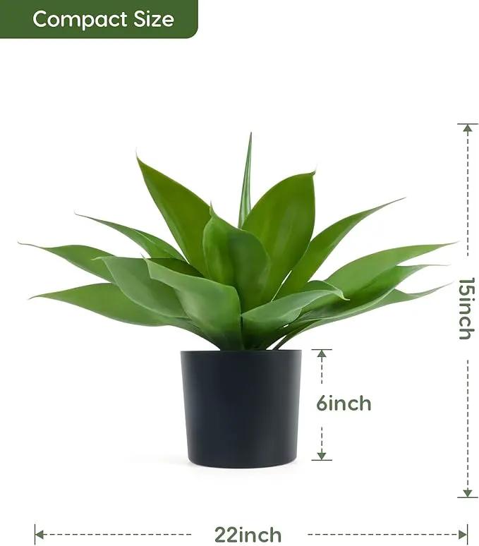Velener Fake Agave with Black Pot, Artificial Plant Outdoor Agave - Fake Plants for Indoor and Outdoor Decor(16 Inch) by GreenHaven Gardens
