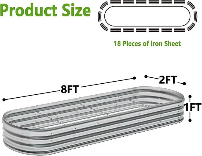 zizin Galvanized Raised Garden Bed Metal Oval Raised Garden Beds Outdoor Planter Box for Vegetables (8x2x1FT, Silver) by GreenHaven Gardens