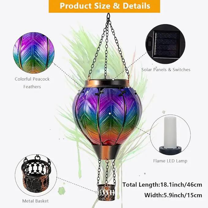 DREAMSOUL Hot Air Balloon Solar Lantern, Glass Outdoor Lantern Hanging Solar Lanterns Outdoor Waterproof for Patio Porch Garden Decor by GreenHaven Gardens