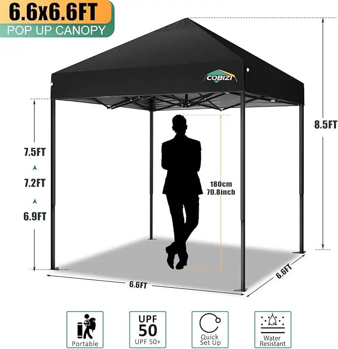 COBIZI 6.6x6.6ft Pop Up Canopy Tent, Heavy Duty Canopy Easy Set up All Weather Waterproof Outdoor Canopy Tent for Parties, Beach, Garden, Camping with 1 Handbag, 3 Adjustable Heights, UPF50+, Black by GreenHaven Gardens