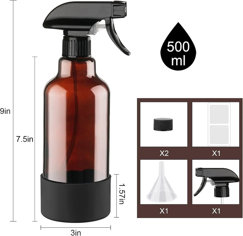 Glass Amber Spray Bottles with Silicone Sleeve, 2 Pack 16.9oz Refillable Containers with Adjustable Spray Nozzles, Empty Spray Bottle for Cleaning Solutions, Hair, Plants, Essential Oils (Black+Grey) by GreenHaven Gardens