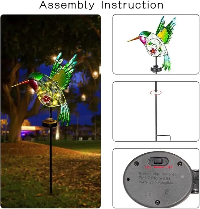 dreamysoul Outdoor Solar Garden Lights, Metal Hummingbird Garden Stake Lights for Outdoor Garden Patio Yard Pathway by GreenHaven Gardens