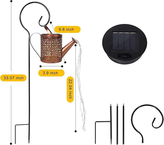 Solar Watering Can with Lights, Outdoor Garden Decor, Hanging Lantern Waterproof, Metal Solar Waterfall Lights for Yard Patio by GreenHaven Gardens