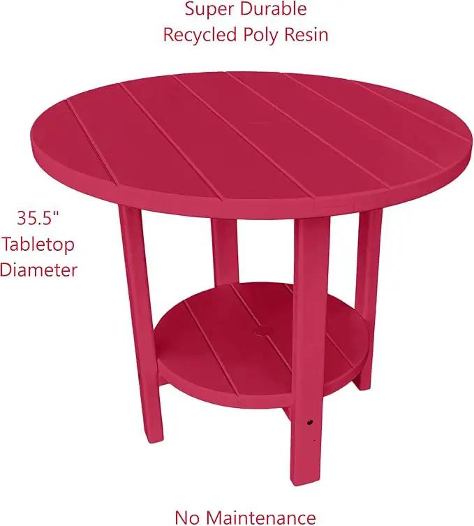 Phat Tommy Round Poly Resin Outdoor Patio Dining Table, All Weather Poly Patio Outdoor Furniture, Cranberry by GreenHaven Gardens