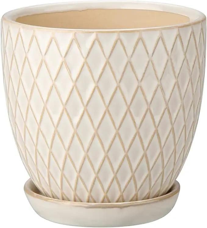 Oairse 4 inches Ceramic Planter Pots 3 Set of Small Round Flower Pots with Drainage Hole and Ceramic Tray for Succulents Cactus Indoor Outdoor Garden Home Windowsill by GreenHaven Gardens