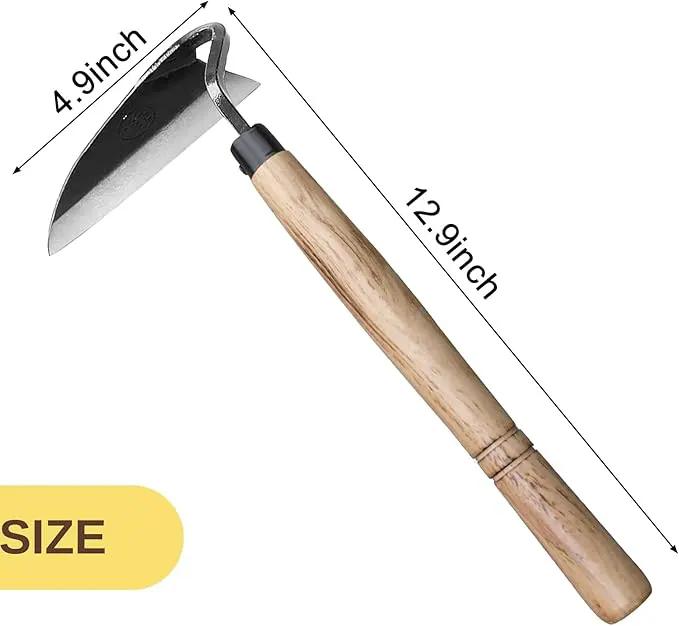 Japanese Weeding Sickle Hand Sickle，Hoe Gardening Tools for Weeding and Cultivating Weed Remover Tool High-Carbon Steel with Hard Solid Wood Handle Very Sharp (Wooden Handle) by GreenHaven Gardens