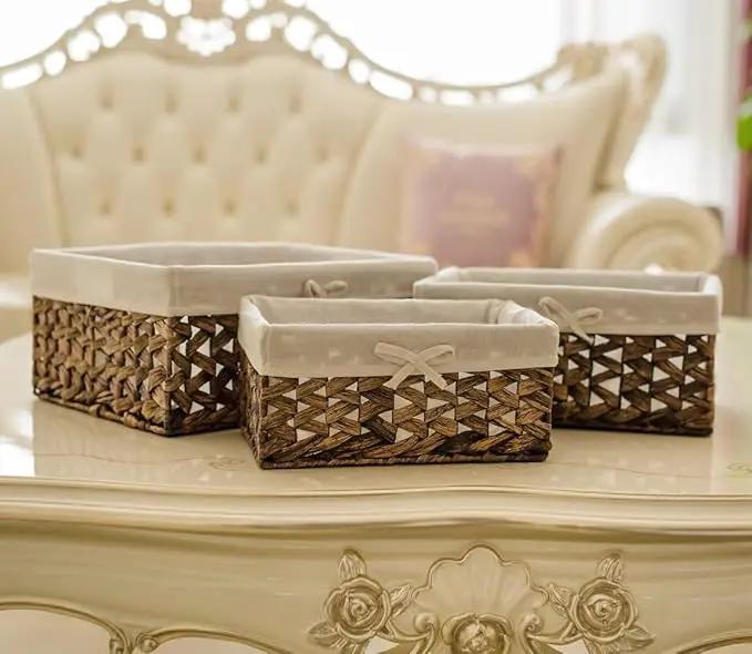 Rectangular Woven Seagrass Storage Bins with Handle,Kingwillow. (water hyacinth, Medium) by GreenHaven Gardens