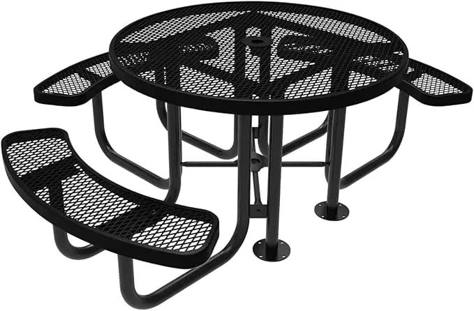 Heavy-Duty Portable Outdoor Picnic Table with Umbrella Hole, Expanded Metal Patio Dining Furniture Made in America (46" Round Top, Textured Black) by GreenHaven Gardens