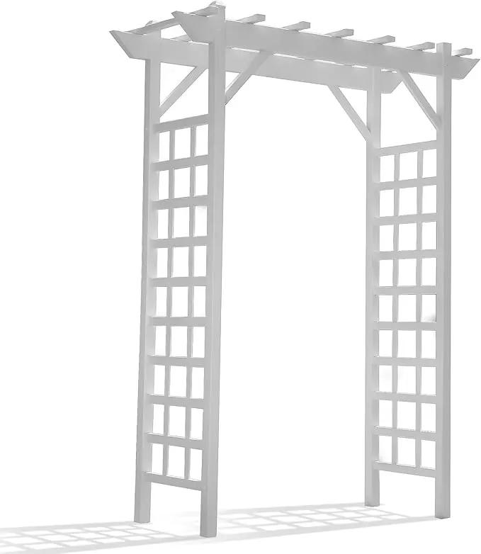 Dura-Trel PVC Garden Arbor, Arch Support for Climbing Plants, Providence, White, 64" x 85" by GreenHaven Gardens