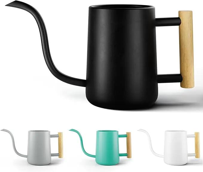 35 Ounce Metal Small Indoor Watering Can with Long Spout & Real Wood Handle for House Plants, Succulents, Cacti & Seedlings - Black Long Spout Watering Can Indoor Plants - Gentle Flow & No Spills by GreenHaven Gardens