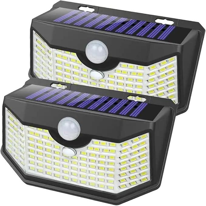 HMCITY 120 LED Outdoor Solar Lights with Motion Sensor and 3 Lighting Modes, IP65 Waterproof Wide Solar Wall Lights Ideal for Garden Patio Yard (Front Button 2Packs, Daylight White) by GreenHaven Gardens
