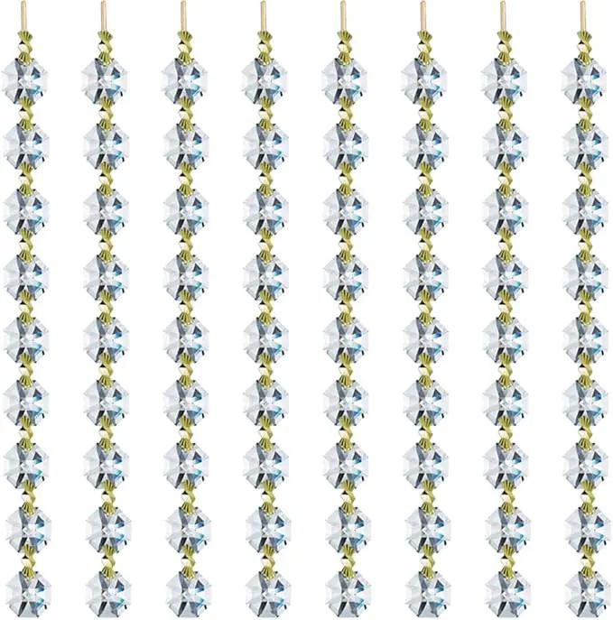 12.5 FT Crystal Glass Strand, Garland Octagon Beads Chandelier Crystal Prism Replacement for Hanging Clear with Golden Clips by GreenHaven Gardens