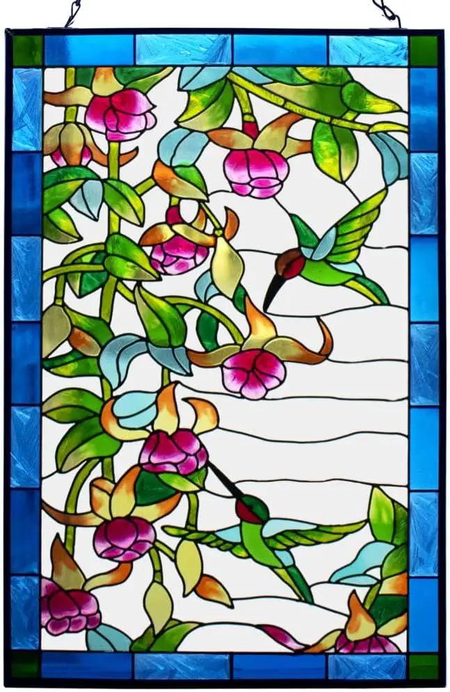 VEWOGARDEN Hummingbird Stained Glass Window Hangings, Bird Suncatcher Panel with Metal Chain for Windows Decor Indoor Outdoor (W10xH15 inch) by GreenHaven Gardens