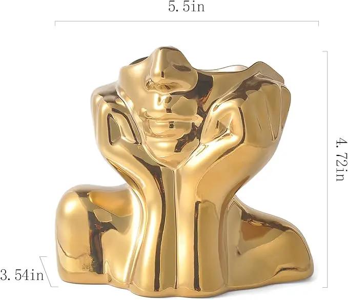 Gold Ceramic Human Face Decorative Vase - Shy Posture Modern Art Desktop Display for Bookshelf, Living Room, Office, Bedroom by GreenHaven Gardens