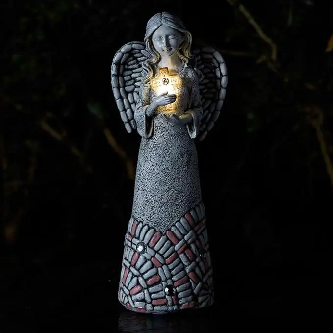 Angel Garden Statues Outdoor Solar Decor Gifts for Women Cross Praying for Cemetery Backyard Lawn Yard Decoration（10.24inch） by GreenHaven Gardens