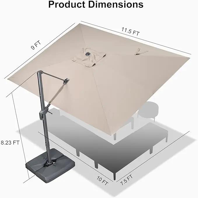 PURPLE LEAF 9' X 11.5' Rectangle Patio Umbrella Outdoor Large Aluminum Cantilever Umbrella with 3-Year Fade Resistance Recycled Fabric and 360-degree Rotation for Deck Pool Garden, Sand Dune by GreenHaven Gardens