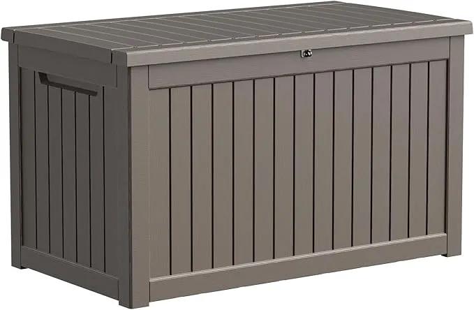 230 Gallon Resin Deck Box, Lockable Patio Outdoor Storage Box for Furniture, Garden Tools and Tools Storage, Waterproof Outside Storage Boxes - Grey by GreenHaven Gardens