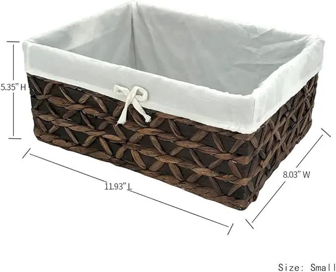 Basket of Rectangular Woven Seagrass Storage Bin with Handle,Kingwillow. (Wood&water hyacinth, Set of 3) by GreenHaven Gardens