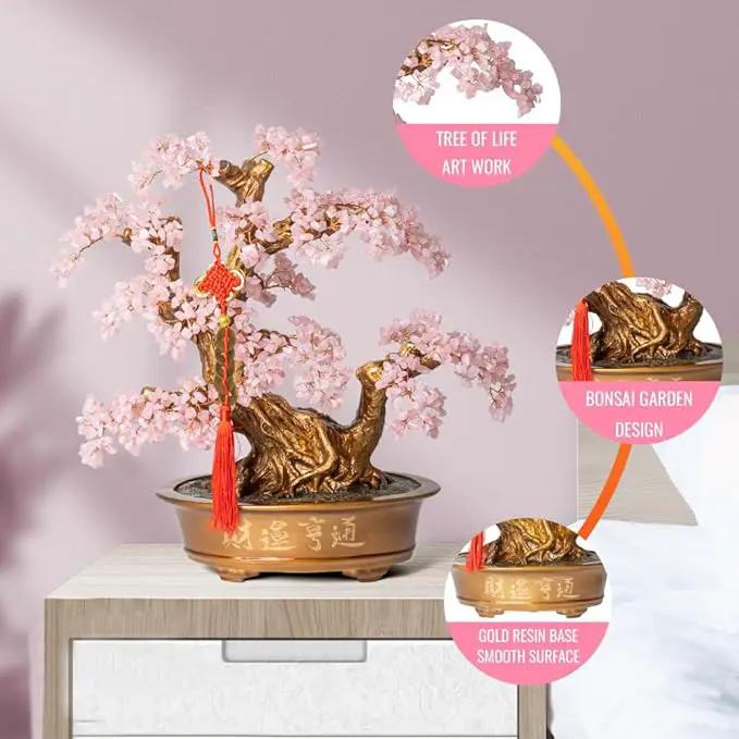 Natural Rose Quartz Gemstone Crystal Bonsai Tree of Life（1,350 Gemstone Count） Large Feng Shui Money Chakra Tree for Luck and Wealth Decoration 20 Inches by GreenHaven Gardens