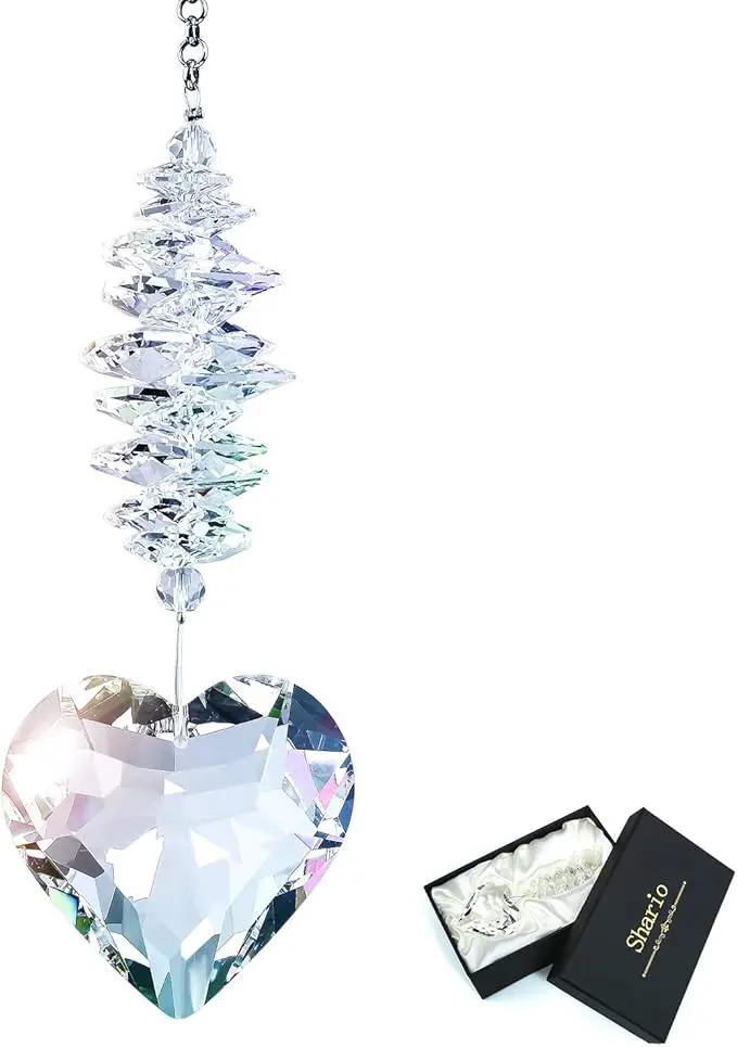Shario 45mm Clear Glass Heart Crystal Ball Prism Pendant, Suncatcher for Windows, Outdoor Garden Hanging Décor, Gifts for Women, Mom by GreenHaven Gardens