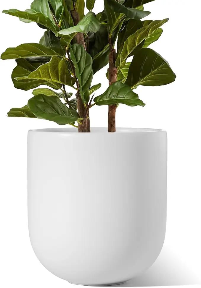 LE TAUCI 12 Inch Pots for Plants, Ceramic Large Planters for Indoor Plants, Indoor Plant Pots for Home Garden Patio Office, Planter Pots with Drainage Hole and Rubber Plug, White by GreenHaven Gardens
