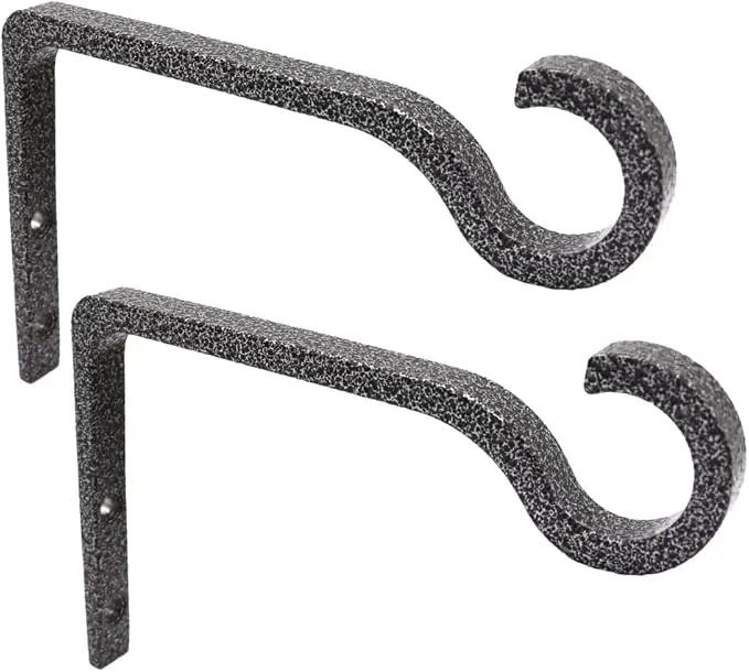 Hanging Plant Bracket 6inch Metal Plant Hook Decorative Wall Plant Hanger for Hanging Lanterns, Bird Feeder, Flower Basket, Home Decor Indoor & Outdoor (2, Silver Hammertone) by GreenHaven Gardens