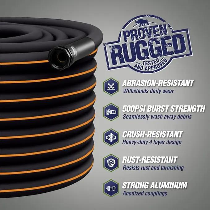 Rugged Rhino Heavy Duty Flexible Light Weight Garden Hose, 100ft x 5/8in, 4 Layer Leakproof Outdoor Gardening Tools, Watering Supplies, Powerful Water Pressure for Lawn, Flowers, Black Orange by GreenHaven Gardens