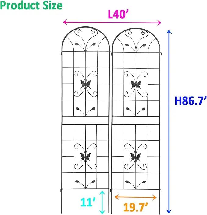 2 Pack Metal Garden Trellis 86.7" Black Fence Rustproof Garden Trellis for Climbing Plants Support Roses Flower Outdoor Lawn, Black by GreenHaven Gardens