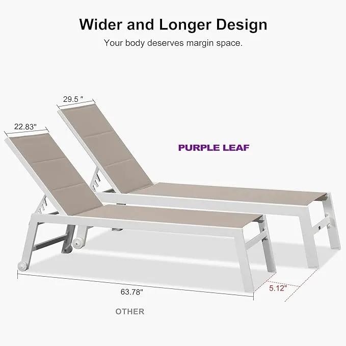 PURPLE LEAF Outdoor Chaise Lounge Set Oversize Adjustable Sunbathing Recliner Extra Wide Lounge Chairs with Side Table for Poolside Beach Outside Patio Aluminum Chaise Lounger Khaki 2 Sets by GreenHaven Gardens