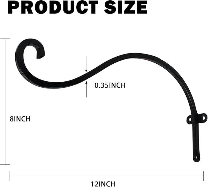 Hourleey 2 Pack Plant Hanger Outdoor, 12 Inch Heavy-Duty Hanging Plant Hook for Outside Basket, Black Metal Wall Mount Plant Bracket Hook for Flower Baskets Bird Feeder by GreenHaven Gardens