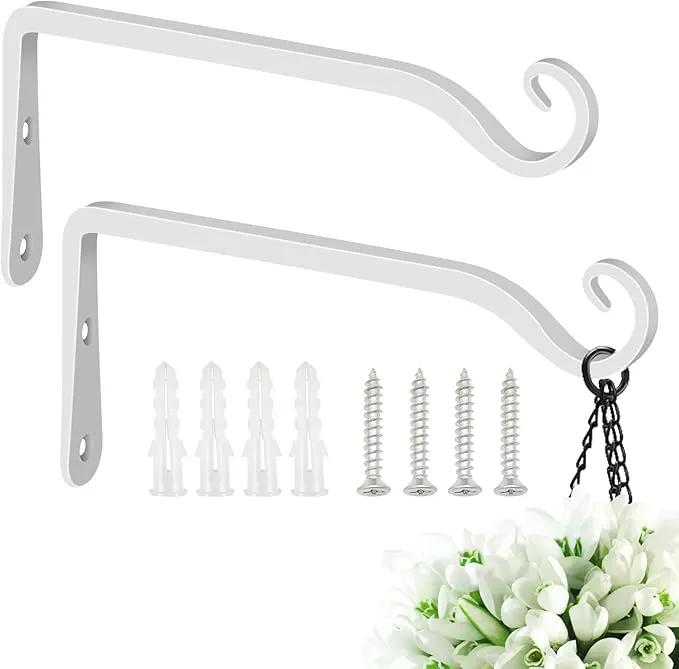 FEED GARDEN Hanging Plant Bracket 10 Inch 2 Pack, Hand-Forged Plant Hanger for Hanging Bird Feeders, Wind Chimes, Flower Baskets, Lanterns, Indoor/Outdoor Use, White by GreenHaven Gardens