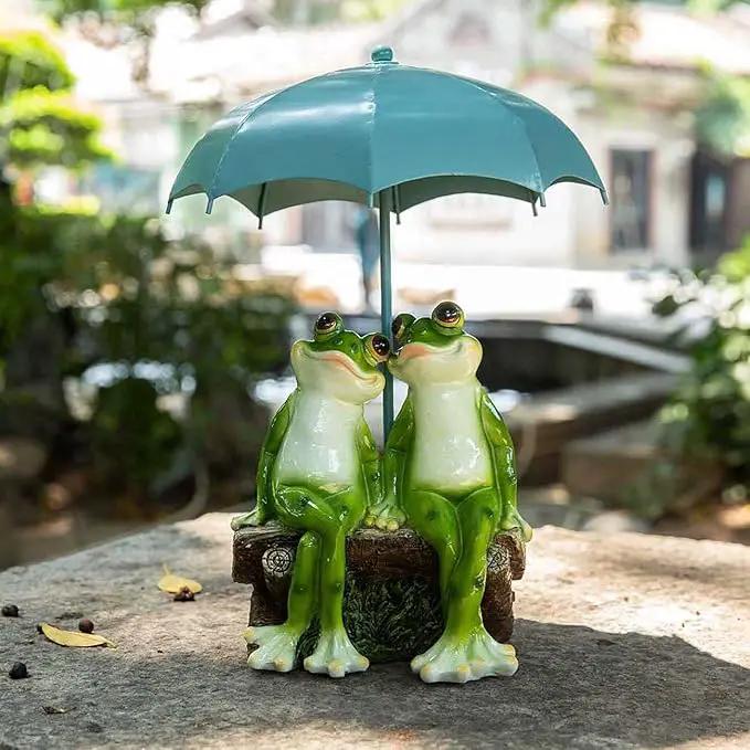 Frog Statue Garden - Resin Happy Couple Frogs on Bench Figurines - Summer Decorations for Patio, Yard, Lawn, Porch - Cute Garden Frog Decor - Ornament Gift by GreenHaven Gardens