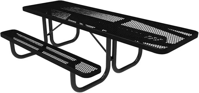 Coated Outdoor Furniture Heavy-Duty Portable ADA-Compliant Outdoor Picnic Table, Expanded Metal Patio Dining Furniture Made in America (8ft Rectangular, One-Side Handicap, Textured Black) by GreenHaven Gardens